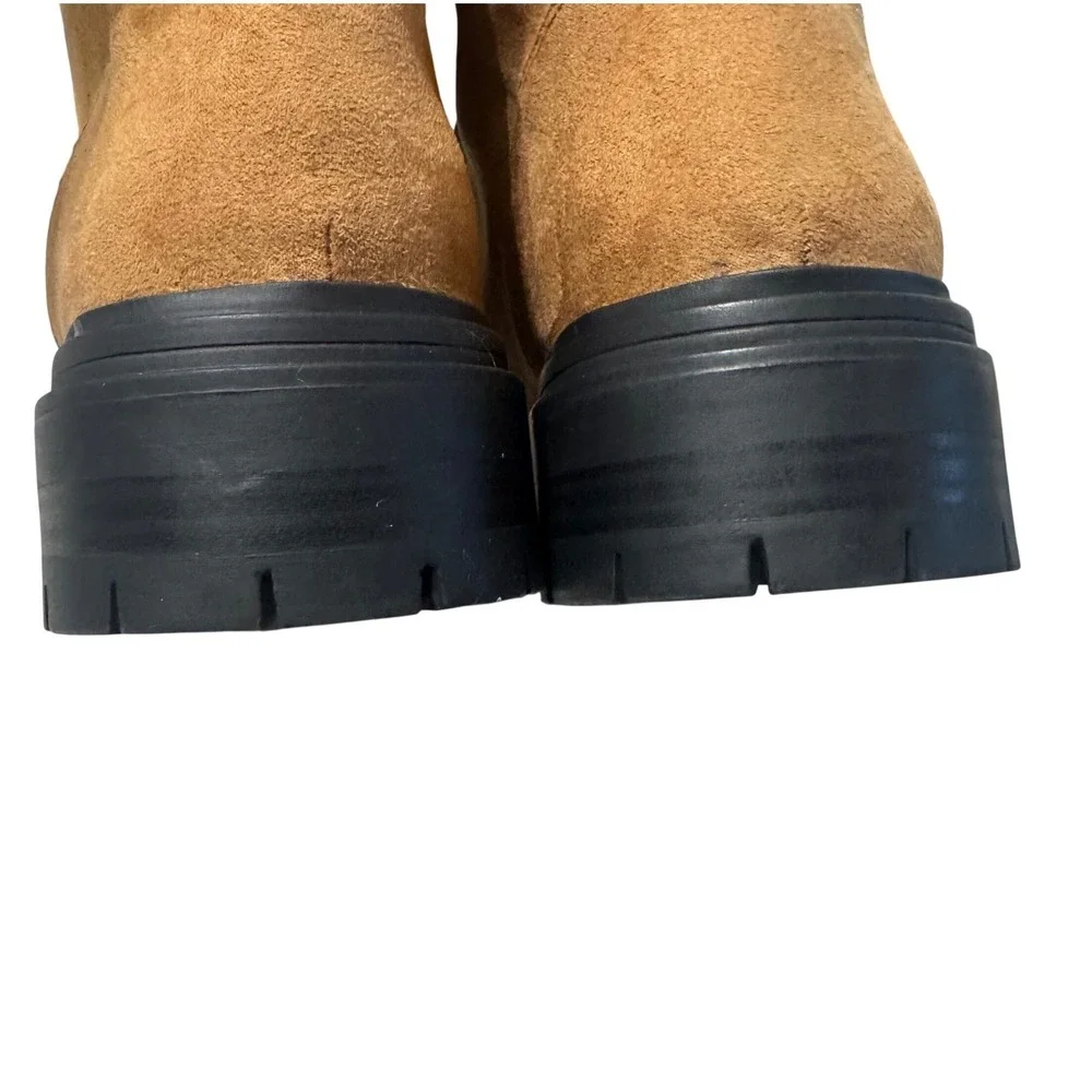 J. Crew Factory Hiking Boots Womens 9.5 Tan Excellent Faux Fur Lug Sole